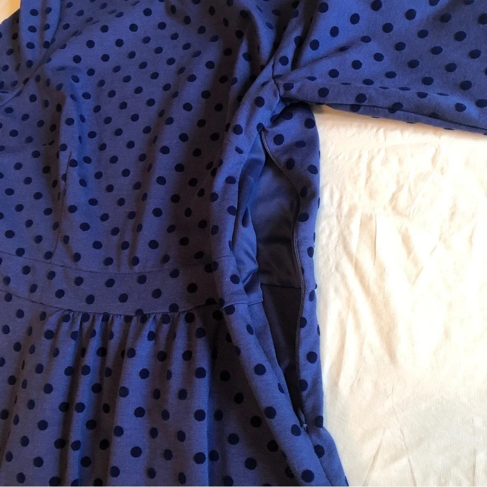 Boden Blue Polka Dot Dress with 3/4 Sleeves Size 10L